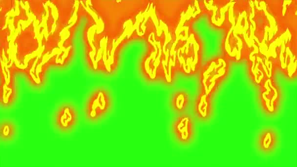 Огонь Анимации Зеленом Фоне Экрана — стоковое видео