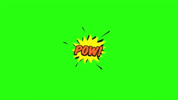 Pow Tekst Animatie Met Comic Stijl Groen Scherm Achtergrond — Stockvideo