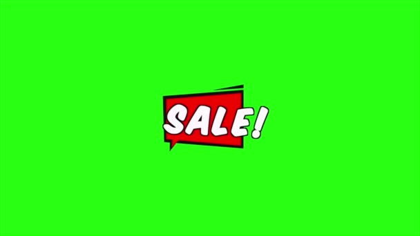 Försäljning Text Animation Med Komisk Stil Grön Skärm Bakgrund — Stockvideo