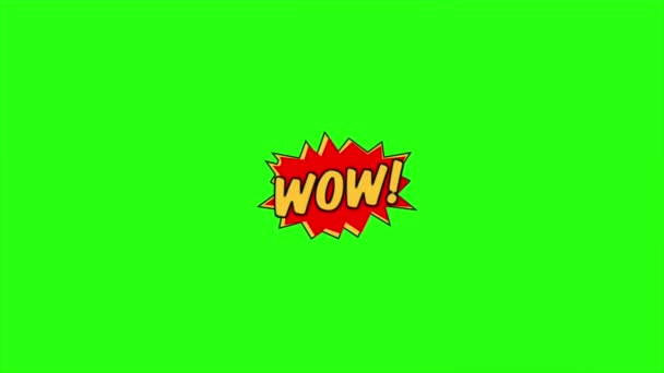 Wow Text Animation Med Komisk Stil Grön Skärm Bakgrund — Stockvideo