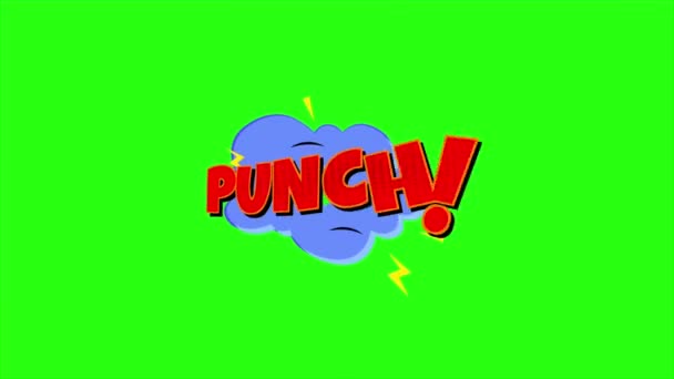 Punch Animação Texto Cômico Fundo Tela Verde — Vídeo de Stock