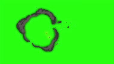 Yeşil ekran arka planında döngü canlandırma efekti patlaması, sıcak flaş etrafında patlama - enkaz etkisi