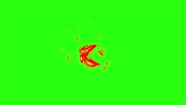 緑の画面の背景にループアニメーション火災 フライ渦と離れて火災効果 — ストック動画