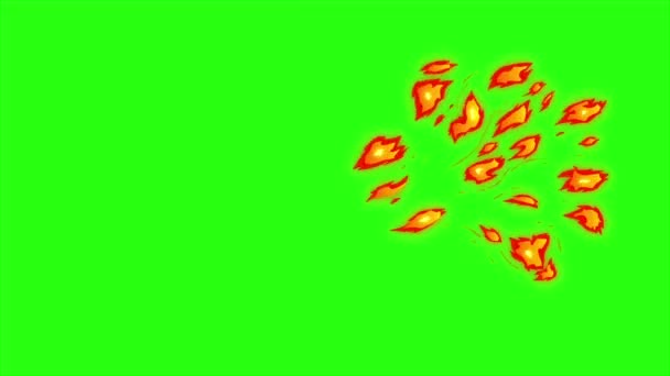 Ogień Animacji Pętli Zielonym Tle Ekranu Latać Bokiem Falisty Efekt — Wideo stockowe