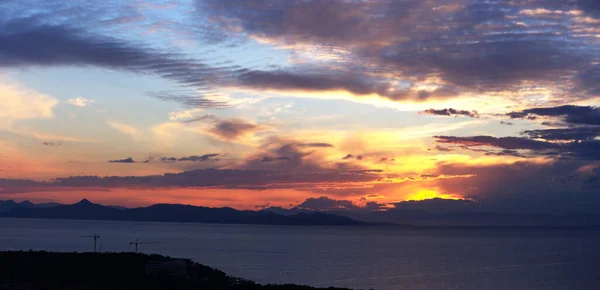 Panorama sea view at dramatic sunset. High quality photo