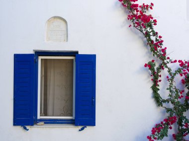 Greek island village window facade. High quality photo