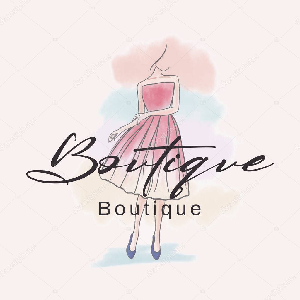 hand drawn watercolor beauty logotype design for clothing brand, fashion, boutique