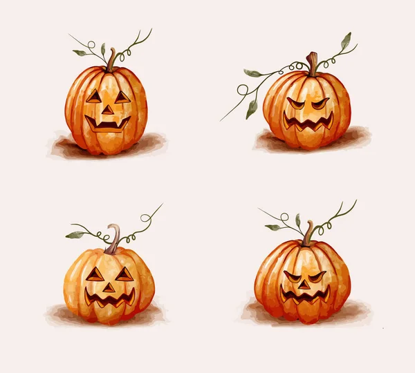 Scary Cara Acuarela Calabaza Diseño Para Festival Halloween — Vector de stock