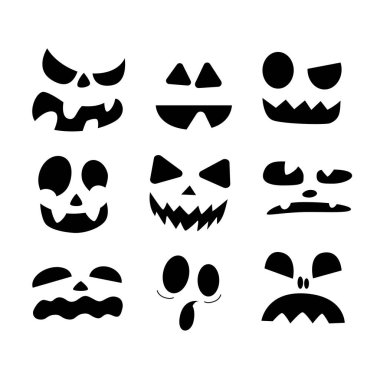 Halloween face icon set. Spooky pumpkin smile on white background. Design for the holiday Halloween.