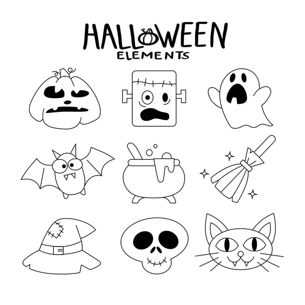 Halloween Set Doodle Set Stylized Pumpkins Bats Crow Candles Day — Stockvektor