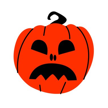 Halloween pumpkin with scary face on white. Evil pumpkin.
