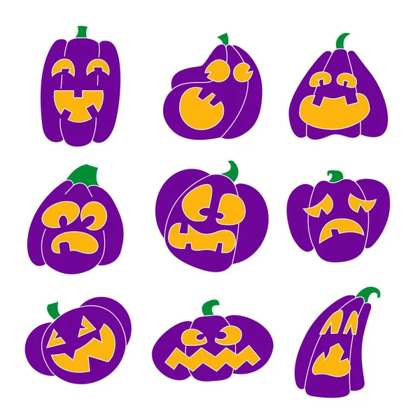 Set Pumpkins Halloween Vector Illustrations — Stockvektor