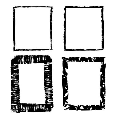 Vector hand drawn squares, blank drawing frames isolated on white background, black lines, rectangular and square shapes. grunge, chalk