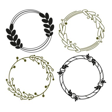 Collection of hand drawn floral ornament. Round frame. Vector illustrations