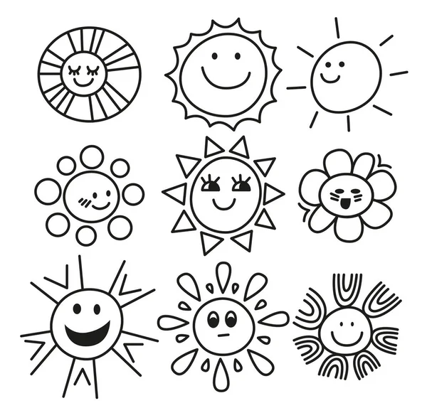 Emoticones Del Sol Divertido Sol Verano Sol Bebé Feliz Emoji — Vector de stock