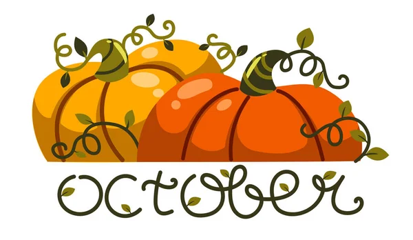 October Hand Drawn Lettering Card Pumpkin Cute Pumpkin — Stock Vector