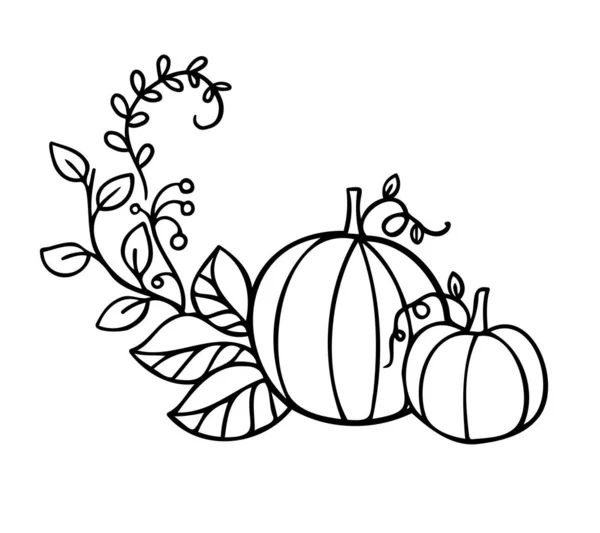 Herbst Halloween Eckdekor Mit Kürbis Und Blättern Fröhliche Halloween Komposition — Stockvektor