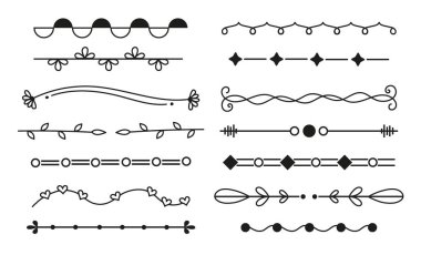 El çizimi metin ayırıcılar ve grafik elementler. Vektör çiçek tasarımları. Süs