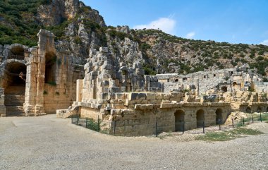 The ancient city of Myra, located in the district of Demre, Antalya, Turkey, was founded on the plain of the same name. The ancient city of Myra is especially famous for its Lycian Period rock tombs, Roman Period theater.                           