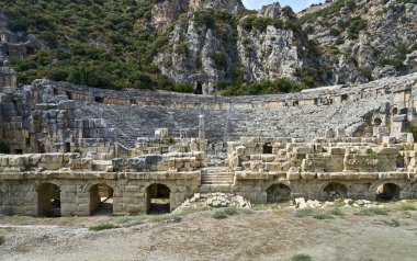 The ancient city of Myra, located in the district of Demre, Antalya, Turkey, was founded on the plain of the same name. The ancient city of Myra is especially famous for its Lycian Period rock tombs, Roman Period theater.                           