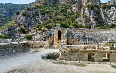 The ancient city of Myra, located in the district of Demre, Antalya, Turkey, was founded on the plain of the same name. The ancient city of Myra is especially famous for its Lycian Period rock tombs, Roman Period theater.                           