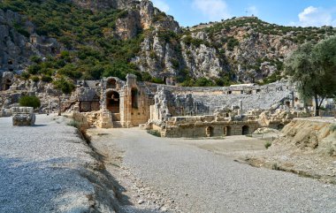 The ancient city of Myra, located in the district of Demre, Antalya, Turkey, was founded on the plain of the same name. The ancient city of Myra is especially famous for its Lycian Period rock tombs, Roman Period theater.                           