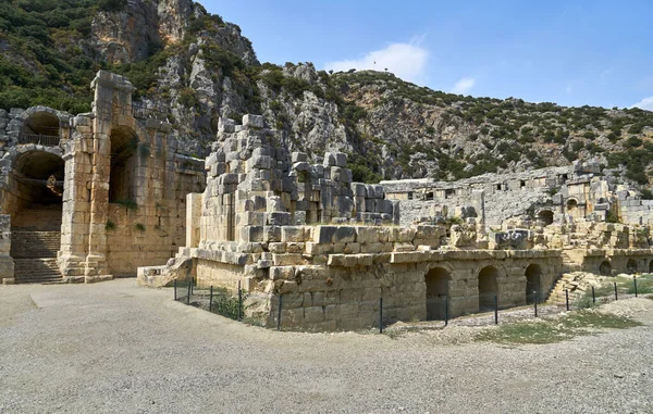 The ancient city of Myra, located in the district of Demre, Antalya, Turkey, was founded on the plain of the same name. The ancient city of Myra is especially famous for its Lycian Period rock tombs, Roman Period theater.                           