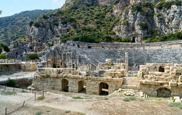 The ancient city of Myra, located in the district of Demre, Antalya, Turkey, was founded on the plain of the same name. The ancient city of Myra is especially famous for its Lycian Period rock tombs, Roman Period theater.                           