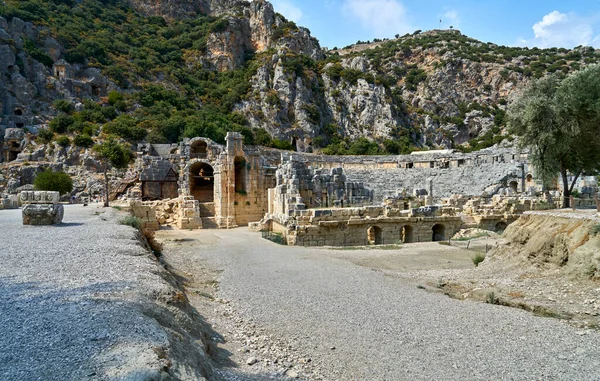 The ancient city of Myra, located in the district of Demre, Antalya, Turkey, was founded on the plain of the same name. The ancient city of Myra is especially famous for its Lycian Period rock tombs, Roman Period theater.                           
