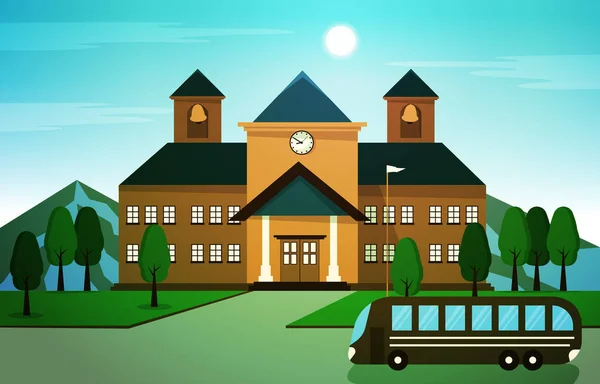 Bus School Building Studie Lernen Bildung Vektor Illustration — Stockvektor