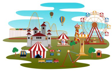 Akışkan Lunapark Eğlence Fuarı Düz Vektör Çizimi