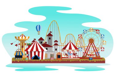 Akışkan Lunapark Eğlence Fuarı Düz Vektör Çizimi