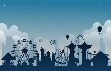 Gece eğlencesi Park Eğlence Fuarı Karnavalı Düz Vektör Çizimi