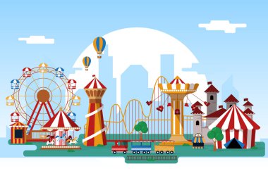 Güneş Lunaparkı Eğlence Fuarı Düz Vektör Çizimi