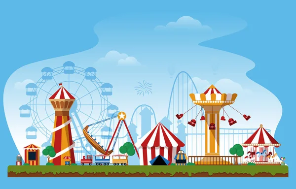 Fluid Amusement Park Fun Fair Karneval Flat Vector Illustration — Stockvektor