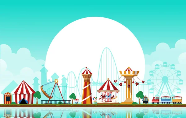 Сонячний Парк Розваг Веселий Ярмарок Карнавалу Плоский Векторні Ілюстрації — стоковий вектор