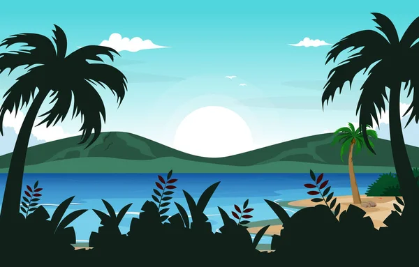 Isla Playa Mar Vacaciones Vacaciones Tropical Verano Vector Ilustración — Vector de stock