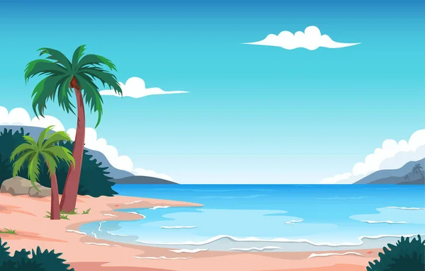 Отпуск Пляже Кокосового Дерева Тропическая Летняя Векторная Иллюстрация — стоковый вектор