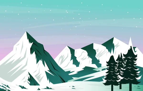 Snow Pine Peak Mountain Frozen Ice Nature Landscape Adventure Illustration — Stock Vector