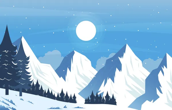 Snow Pine Peak Mountain Frozen Ice Nature Landscape Adventure Illustration — Stock Vector