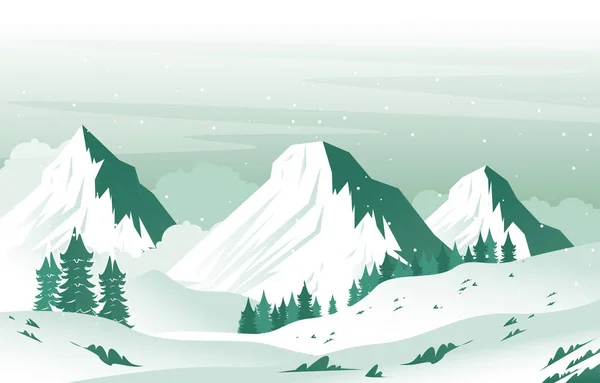 Snow Pine Peak Mountain Frozen Ice Nature Landscape Adventure Illustration — 스톡 벡터