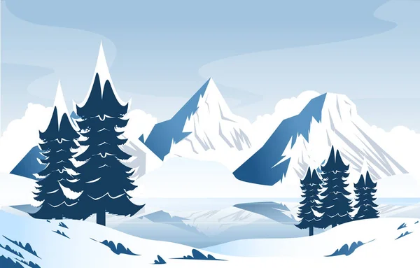 Snow Pine Peak Mountain Frozen Ice Nature Landscape Adventure Illustration — 스톡 벡터