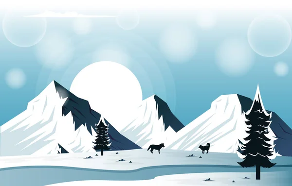 Wolf Snow Mountain Frozen Ice Nature Landscape Adventure Illustration — 스톡 벡터