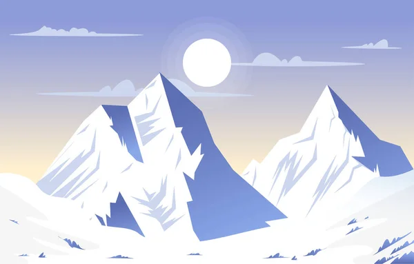 Snow Sun Mountain Frozen Ice Nature Landscape Adventure Illustration — 스톡 벡터