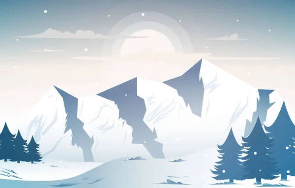 Neve Sole Montagna Congelato Ghiaccio Natura Paesaggio Avventura Illustrazione — Vettoriale Stock