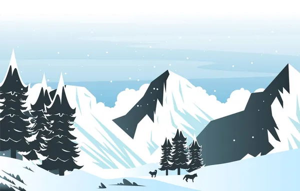 Wolf Snow Mountain Frozen Ice Nature Landscape Illustration — стоковый вектор