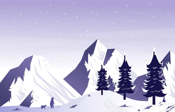 Bear Snow Mountain Frozen Ice Nature Landscape Adventure Illustration — Stock Vector