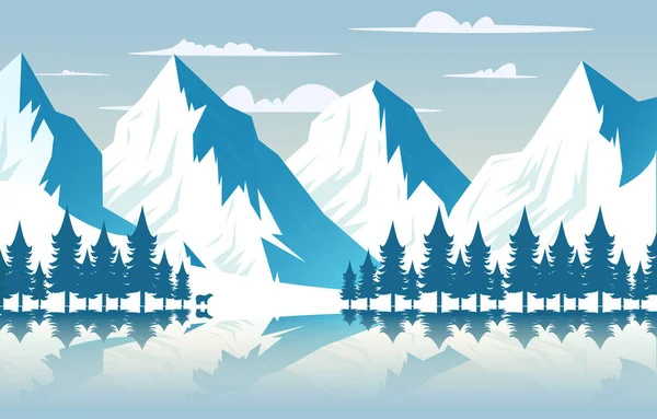 Lake Snow Mountain Frozen Ice Nature Landscape Adventure Illustration — Stock Vector