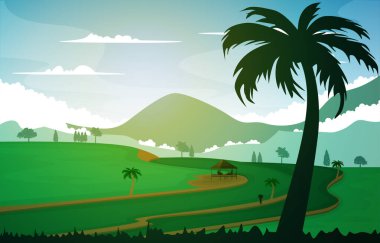 Asyalı Çiftçi Paddy Rice Tarla Tarlası Tarım Doğa Görünümü