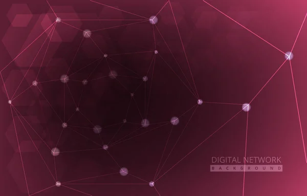 Red Hexagon Digital Network Connection Internet Technology Background — Stockový vektor